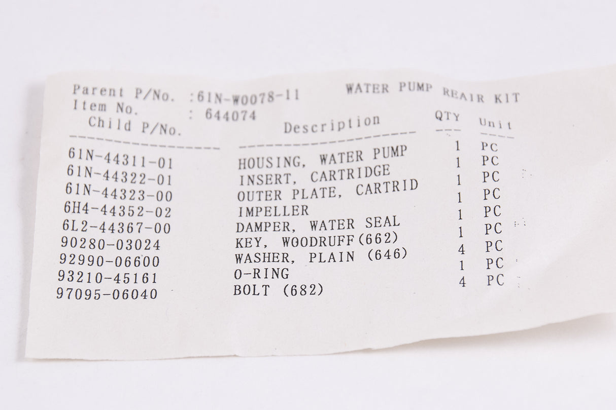 Yamaha 61N-W0078-11-00 -  Water Pump Repair Kit