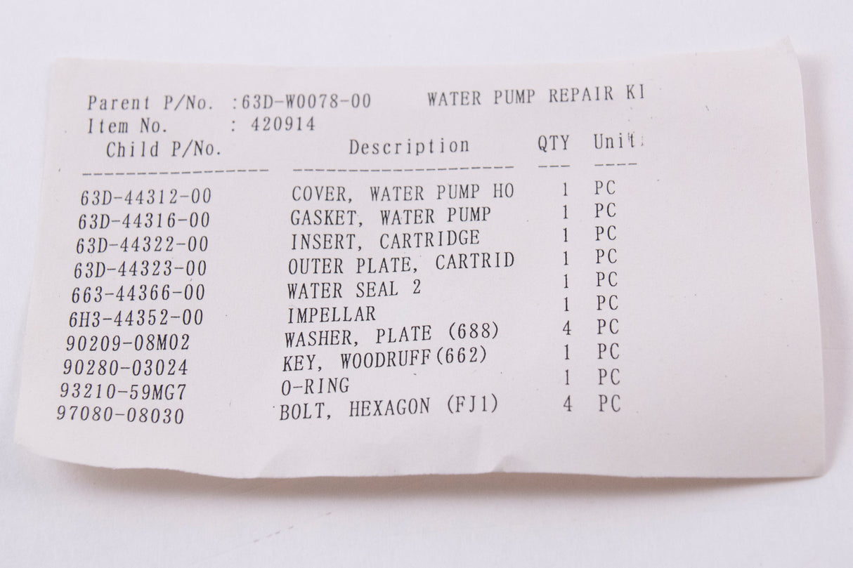 Yamaha 63D-W0078-00-00 - Water Pump Repair Kit