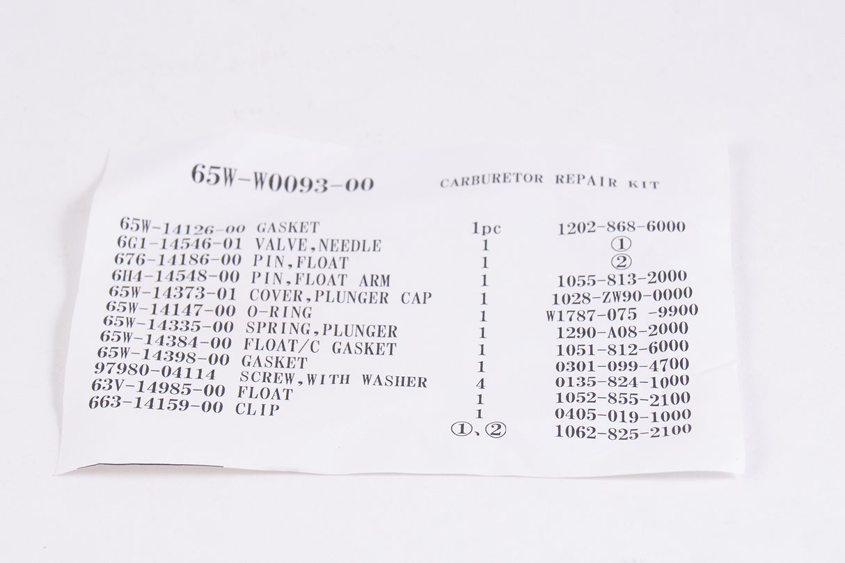 Yamaha 65W-W0093-00-00 - F25 T25 Carb Repair Kit