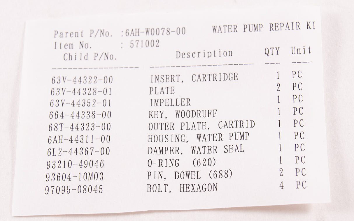 Yamaha 6AH-W0078-00-00 - Water Pump Repair Kit