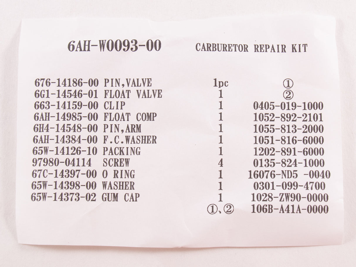 Yamaha 6AH-W0093-00-00 - Carburetor repair kit