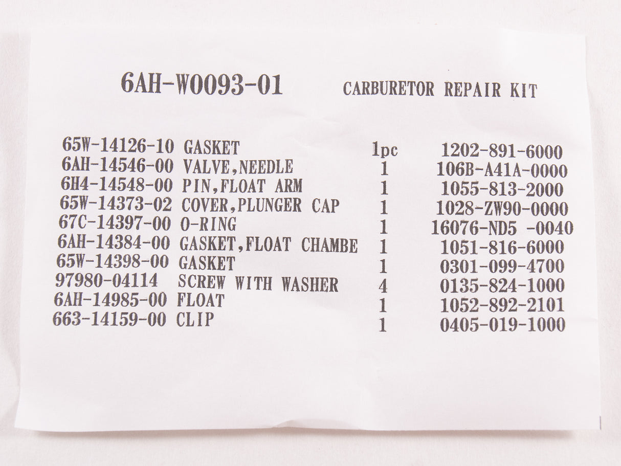 Yamaha 6AH-W0093-01-00 - Carburetor repair kit