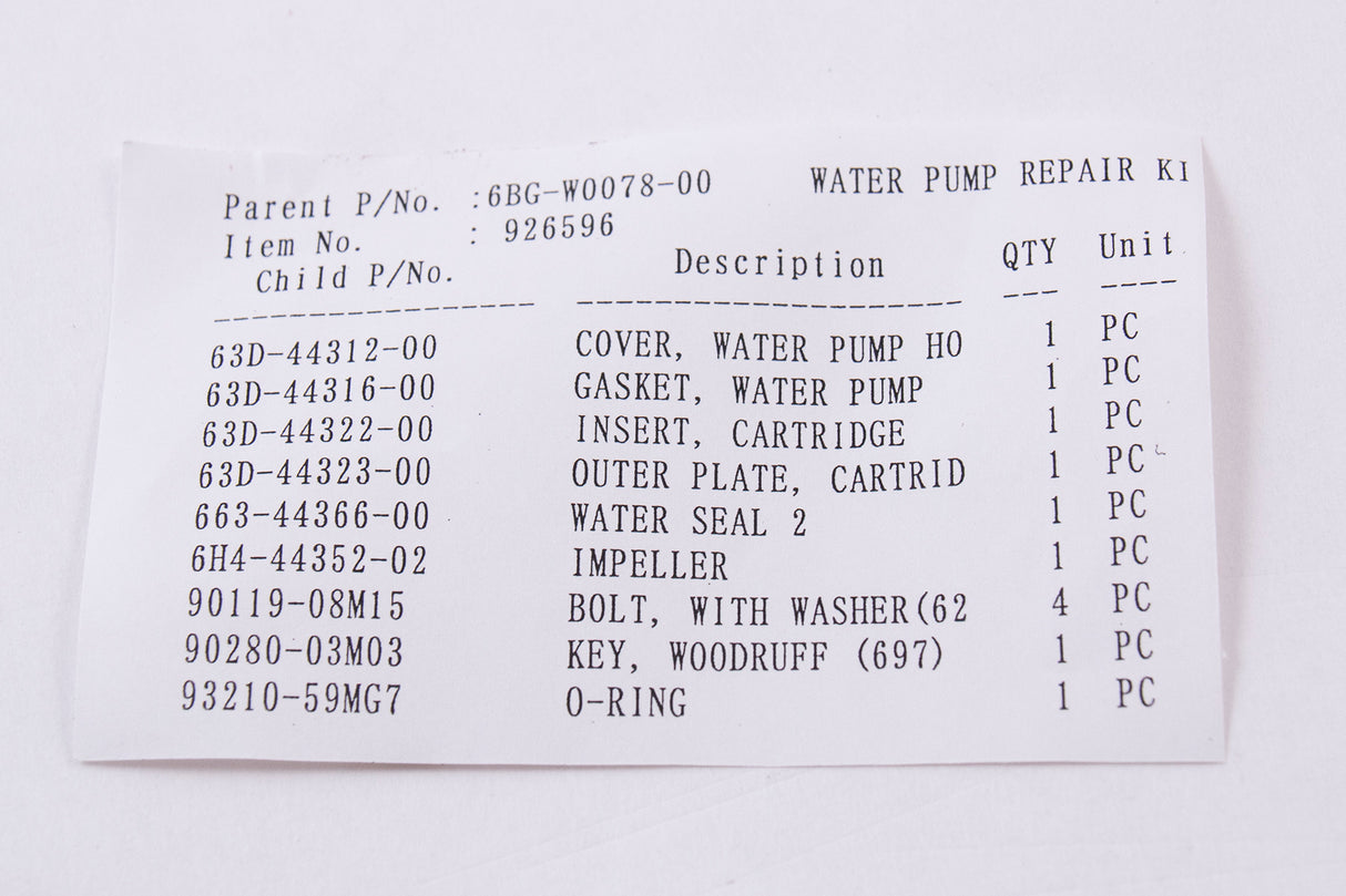 Yamaha 6BG-W0078-00-00 - Water Pump Repair Kit