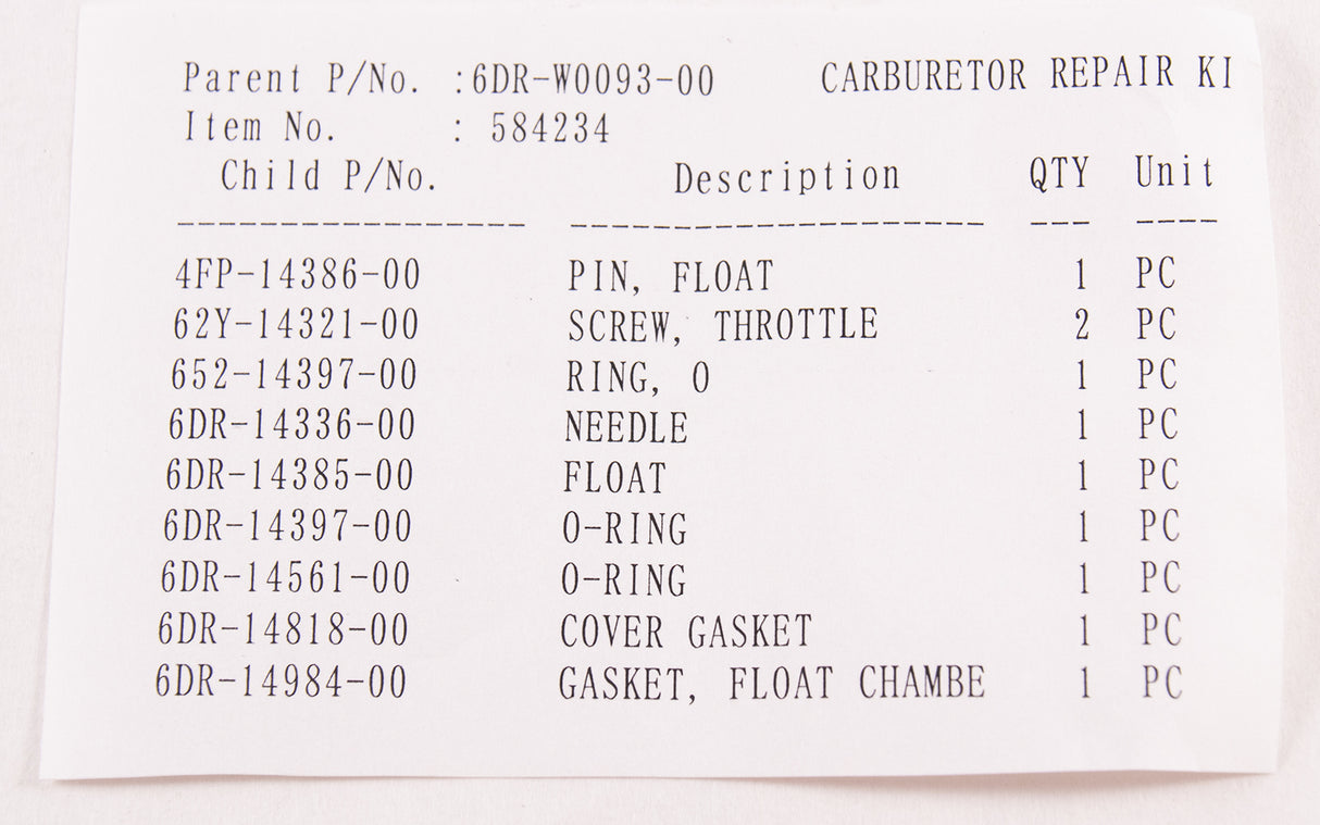 Yamaha 6DR-W0093-00-00 - Carburetor repair kit