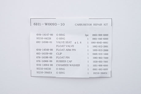 Yamaha 6H1-W0093-10-00 - 90T B90 C90 P75 Carburetor Repair Kit