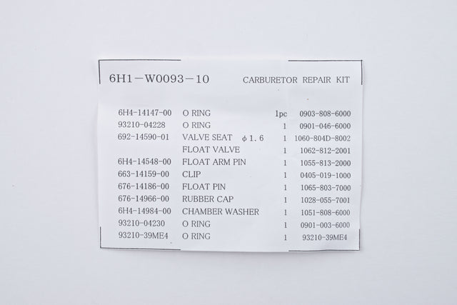 Yamaha 6H1-W0093-10-00 - 90T B90 C90 P75 Carburetor Repair Kit