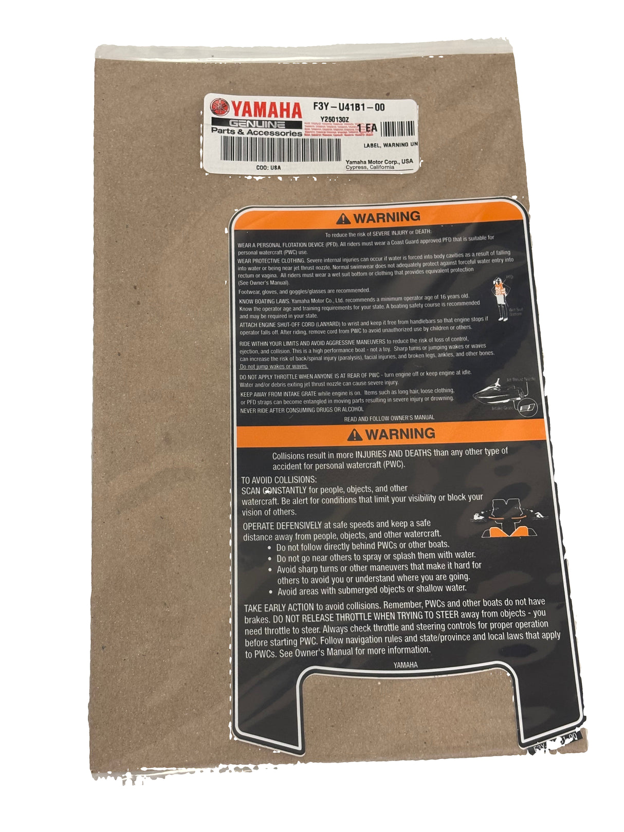 Yamaha F3Y-U41B1-00-00 - Warning Unit Label
