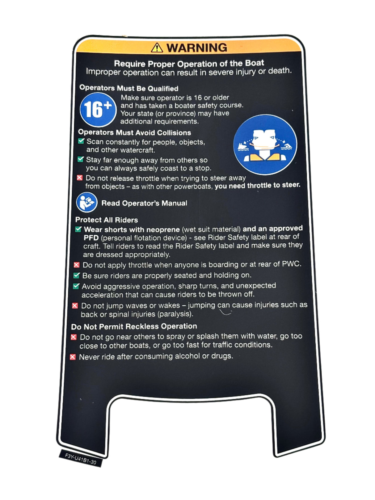 Yamaha F3Y-U41B1-30-00 - Warning Unit Label