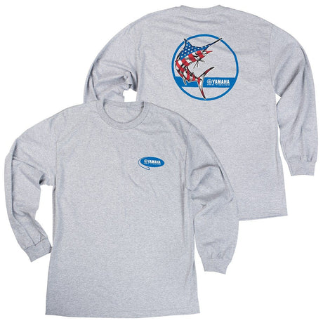 Yamaha CRP-18LML-GY-MD - Men's Pro Fishing Patriotic Marlin Long Sleeve Tee - Medium
