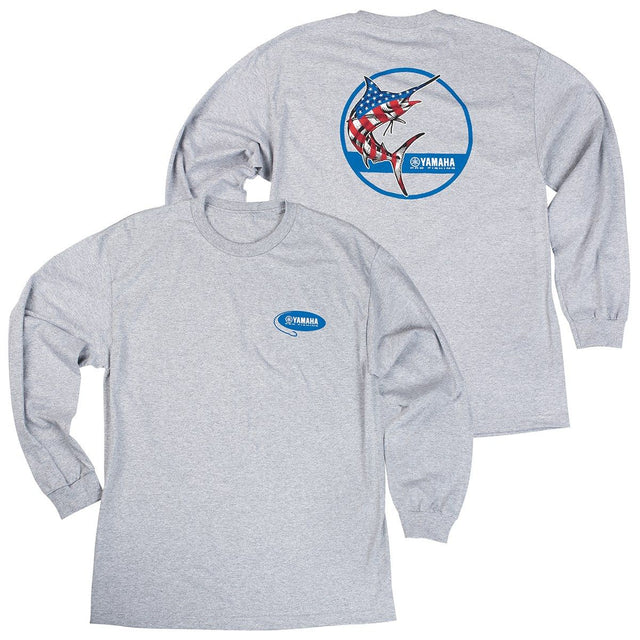 Yamaha CRP-18LML-GY-MD - Men's Pro Fishing Patriotic Marlin Long Sleeve Tee - Medium