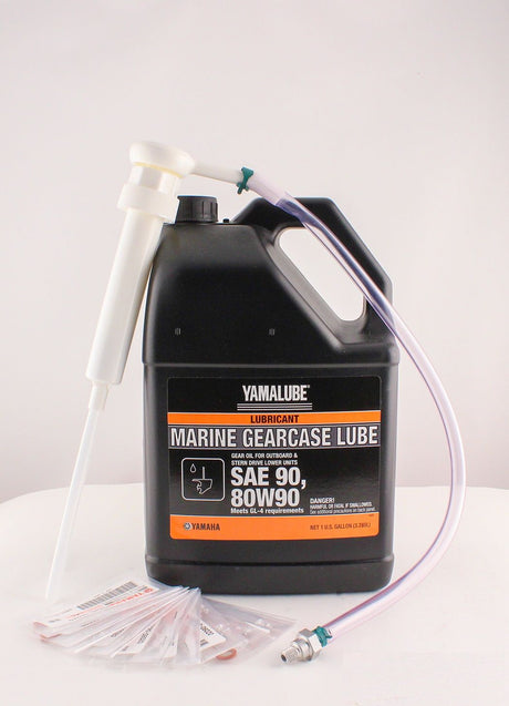 Yamaha ACC-GEARL-UB-GL 90430-08003-00 (Supersedes 90430-08020-00) ACC-PUMP0-02-GL - Marine Gear Lube Oil Gallon, Pump and Gaskets Kit Outboard