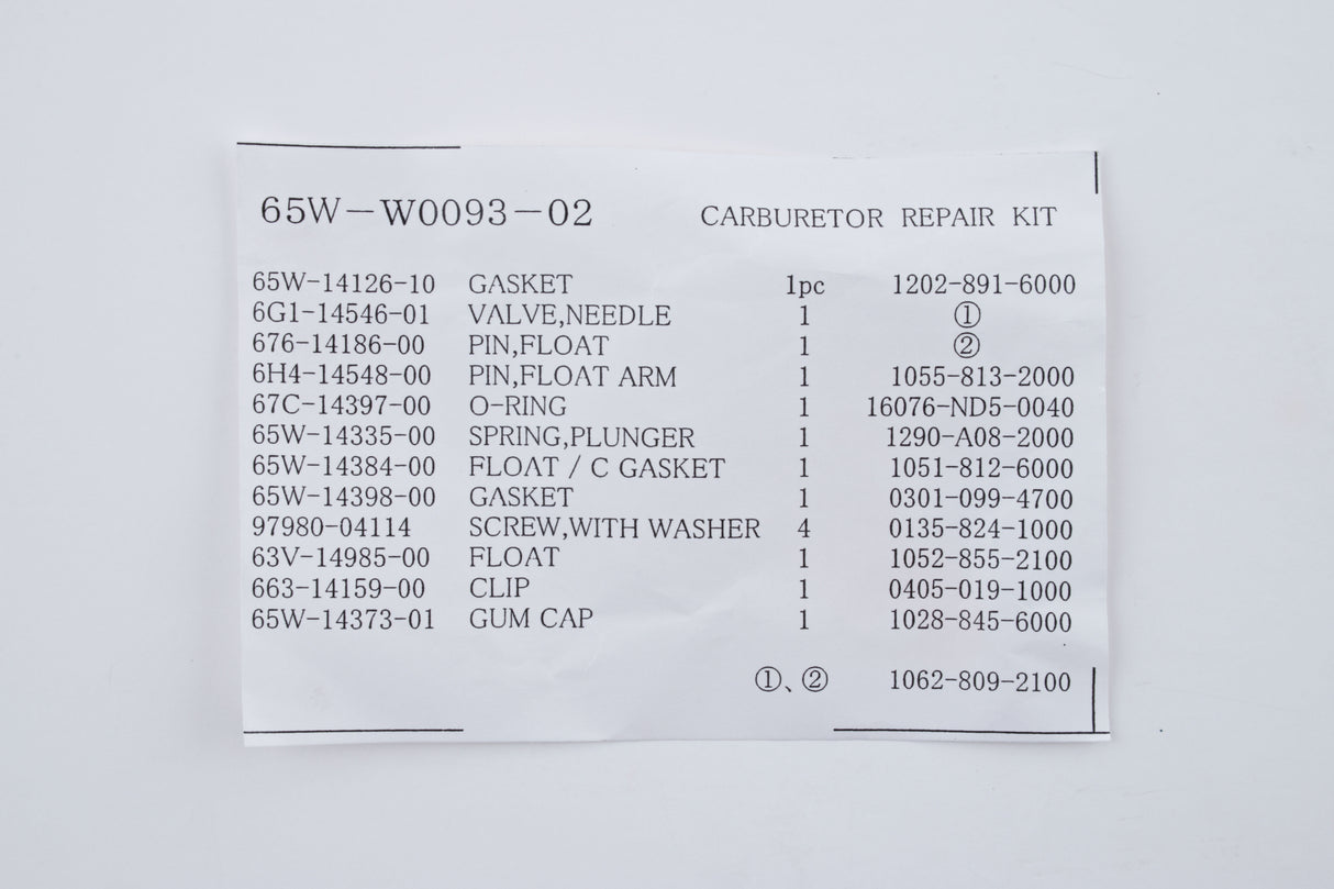 Yamaha 65W-W0093-02-00 - Carburetor Repair Kit