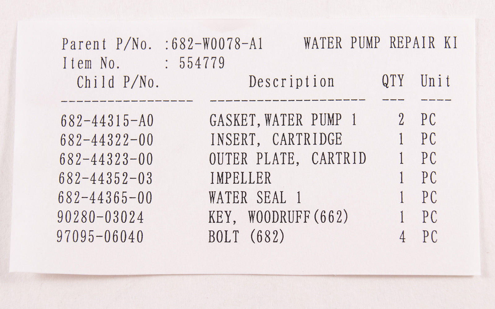 Yamaha 682-W0078-A1-00 - Water Pump Repair Kit
