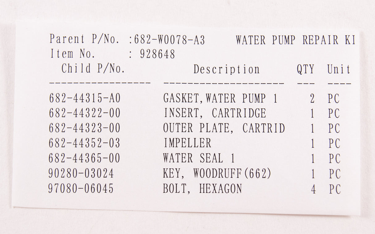 Yamaha 682-W0078-A3-00 - Water Pump Repair Kit