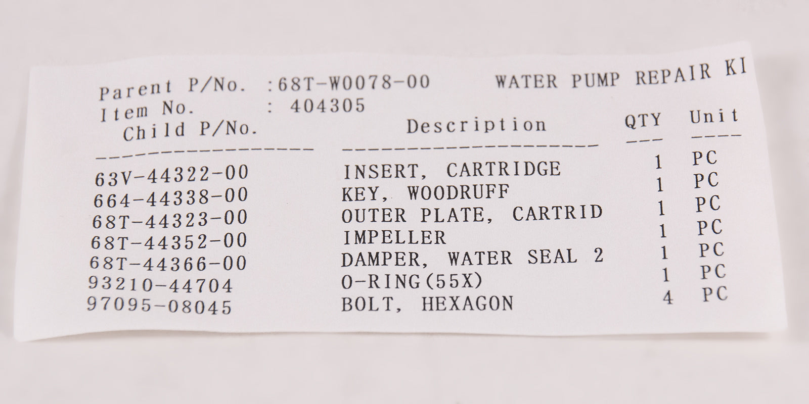 Yamaha 68T-W0078-00-00 - Water Pump Repair Kit