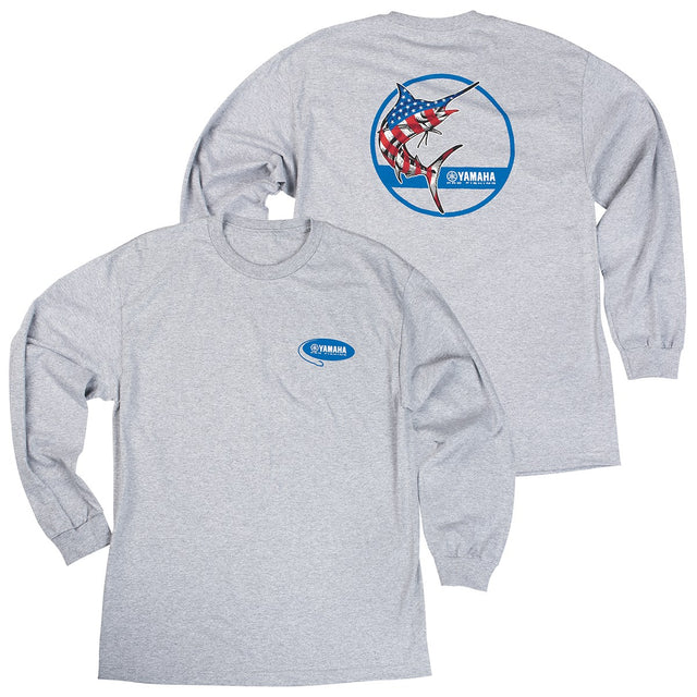 Yamaha CRP-18LML-GY-LG - Men's Pro Fishing Patriotic Marlin Long Sleeve Tee - Large 