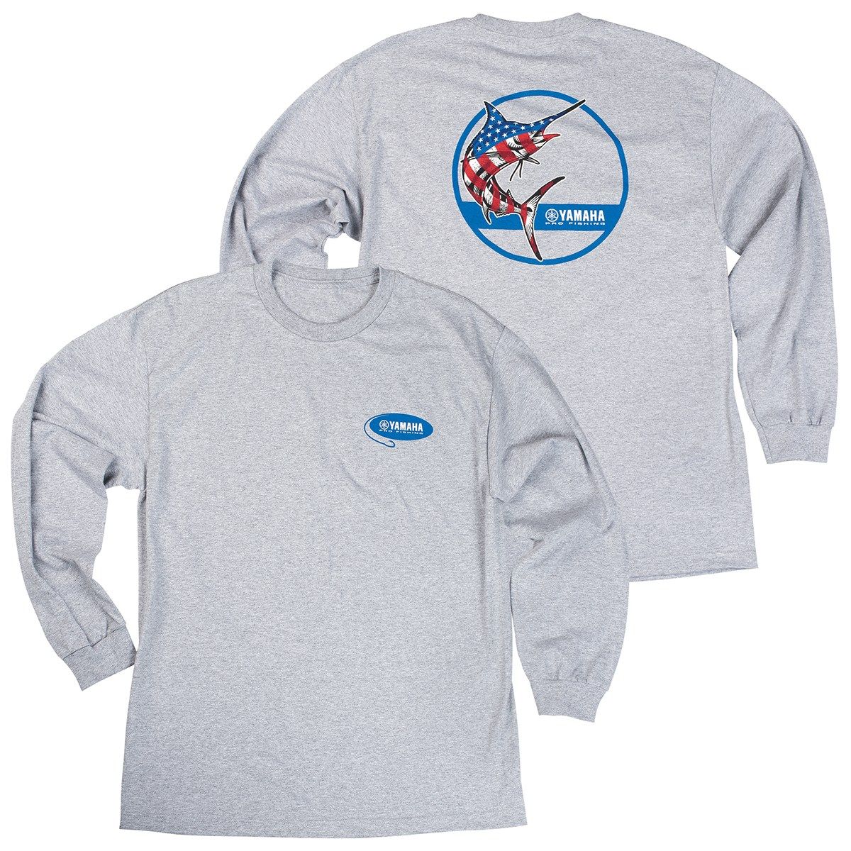 Yamaha CRP-18LML-GY-SM - Men's Pro Fishing Patriotic Marlin Long Sleeve Tee - Small 